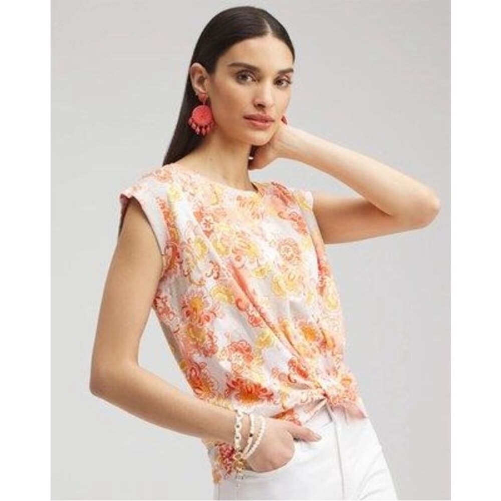 Chico's Top Womens Size 2 Large Tropical Knot Front Tee
Marmalade Smokey Taupe